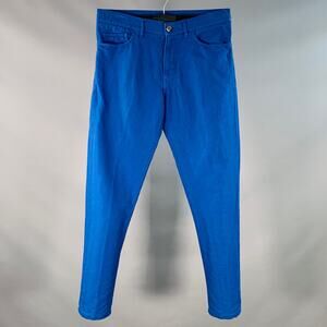 ISAIA Size 32 Blue Cotton Linen Five Pockets Tapered Zip Fly Casual Pants